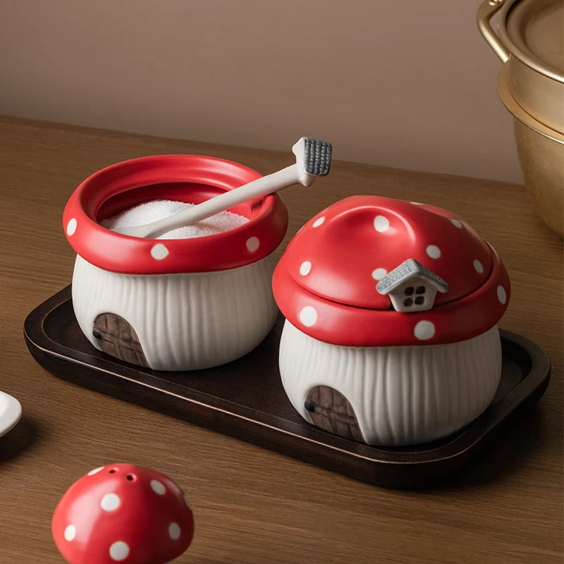Ceramic Red Mushroom Seasoning Jar