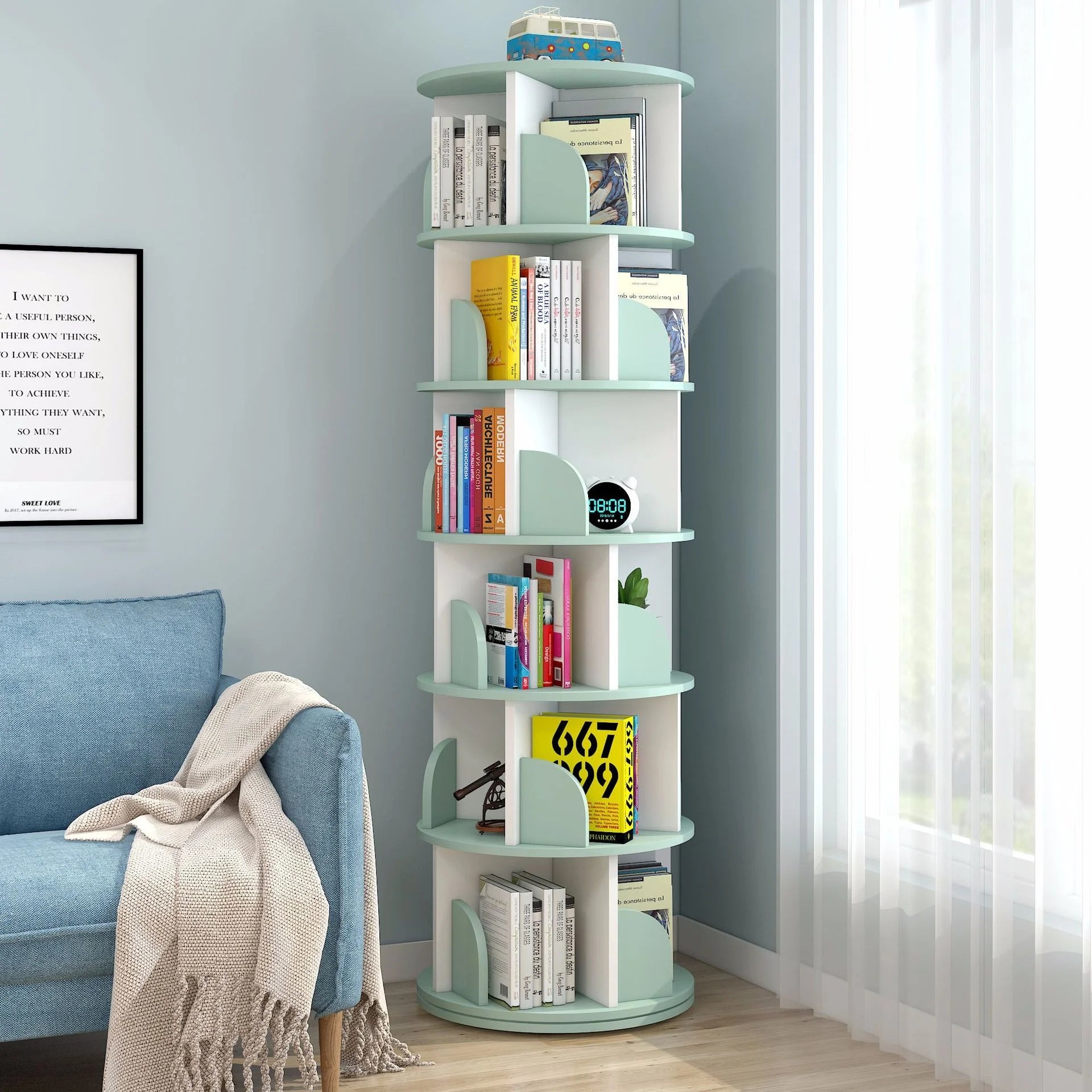 Rotating bookshelf