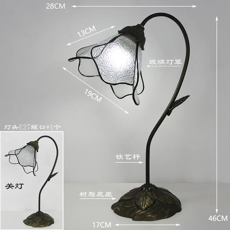 Lotus Flower Art Glass Bedside Table Lamp