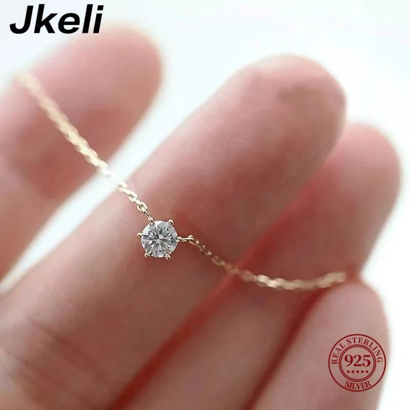 925 Sterling Silver 18k Gold Plated Zircon Necklace