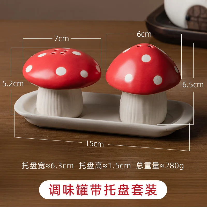 Ceramic Red Mushroom Seasoning Jar