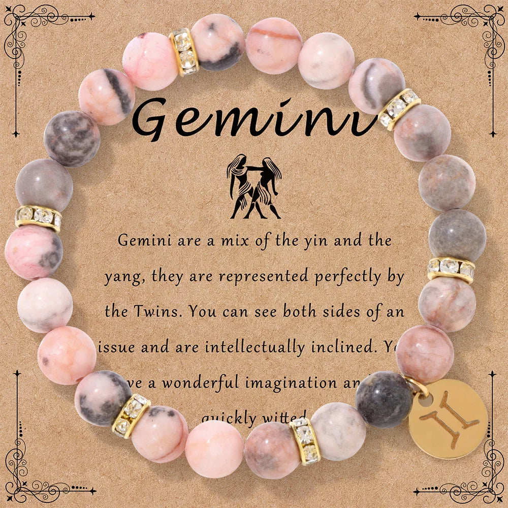 Zodiac Sign Pink Zebra Stone Beaded Bracelets