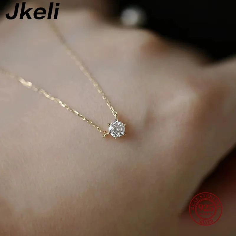 925 Sterling Silver 18k Gold Plated Zircon Necklace