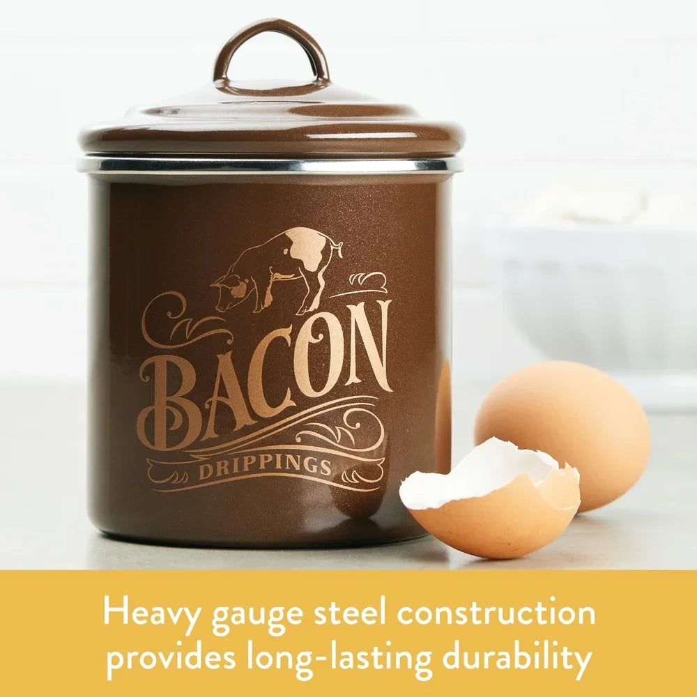 Durable Enamel Bacon Fat Container with Lid