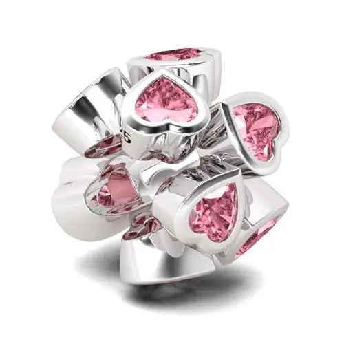 925 Silver Pink Series Bow Zircon Flower Bead Charm
