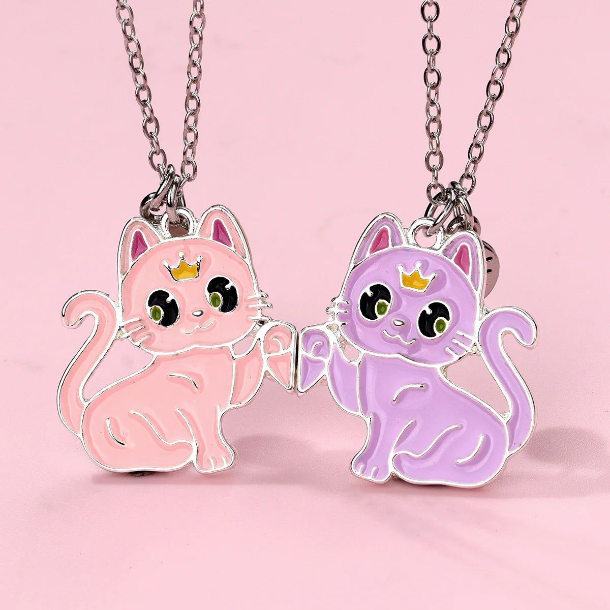 2Pcs Cute Cartoon Animal Magnetic Necklace