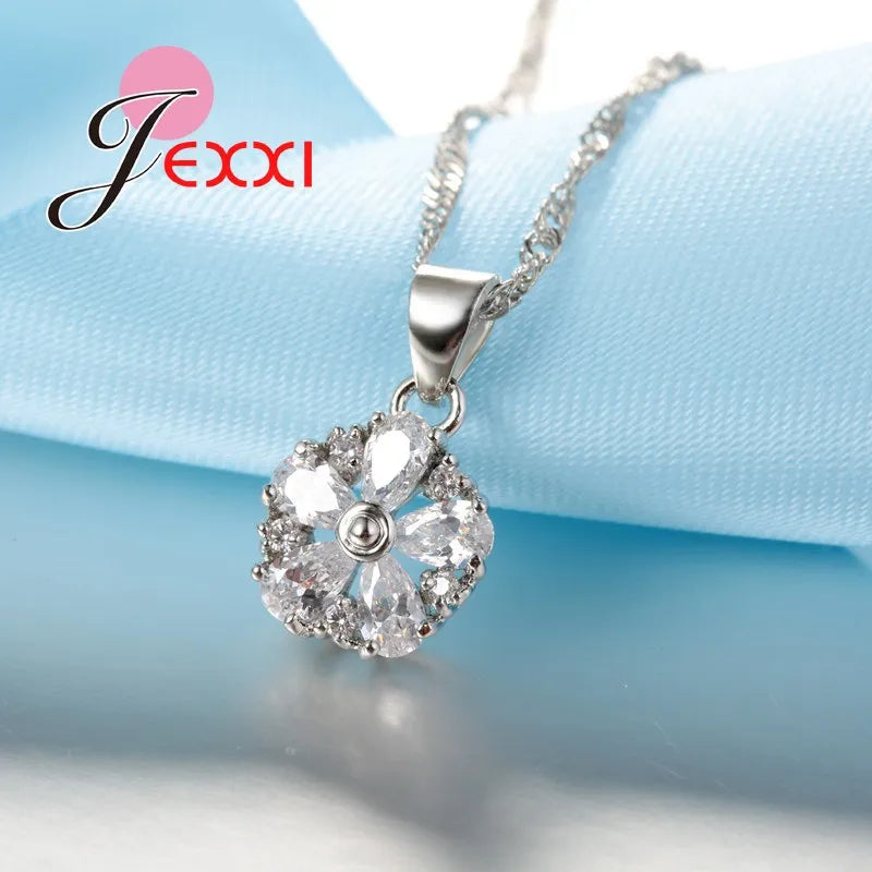 Cubic Zircon Crystal 925 Sterling Silver Jewellery Set