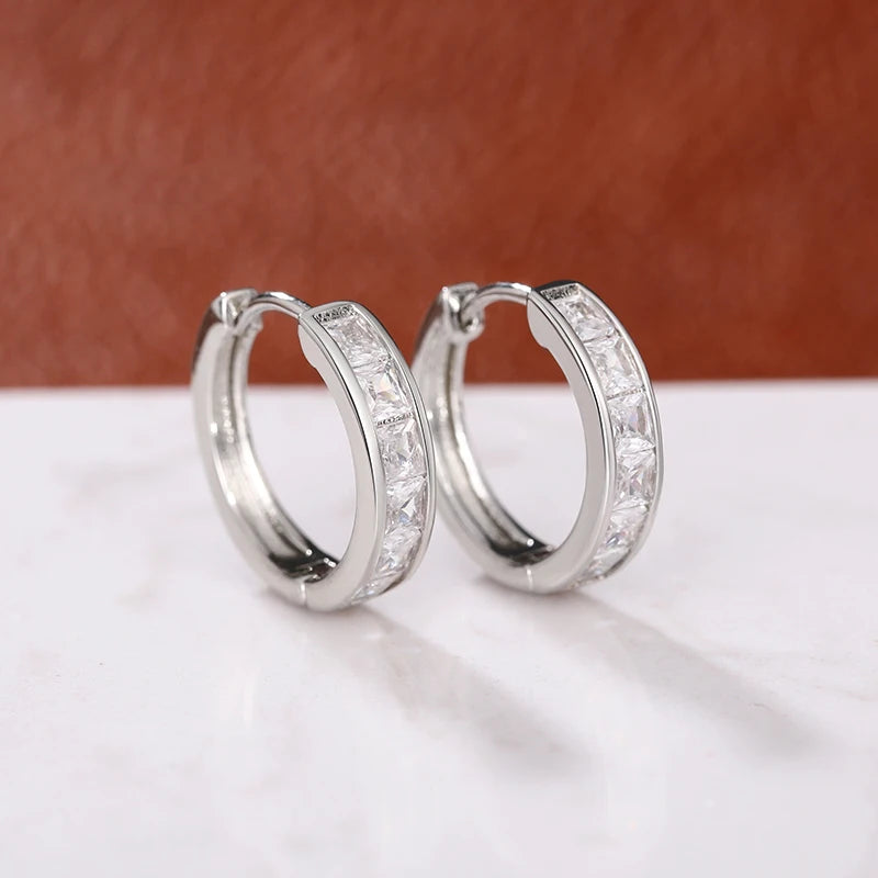 Hoop Earrings with Princess Cubic Zirconia