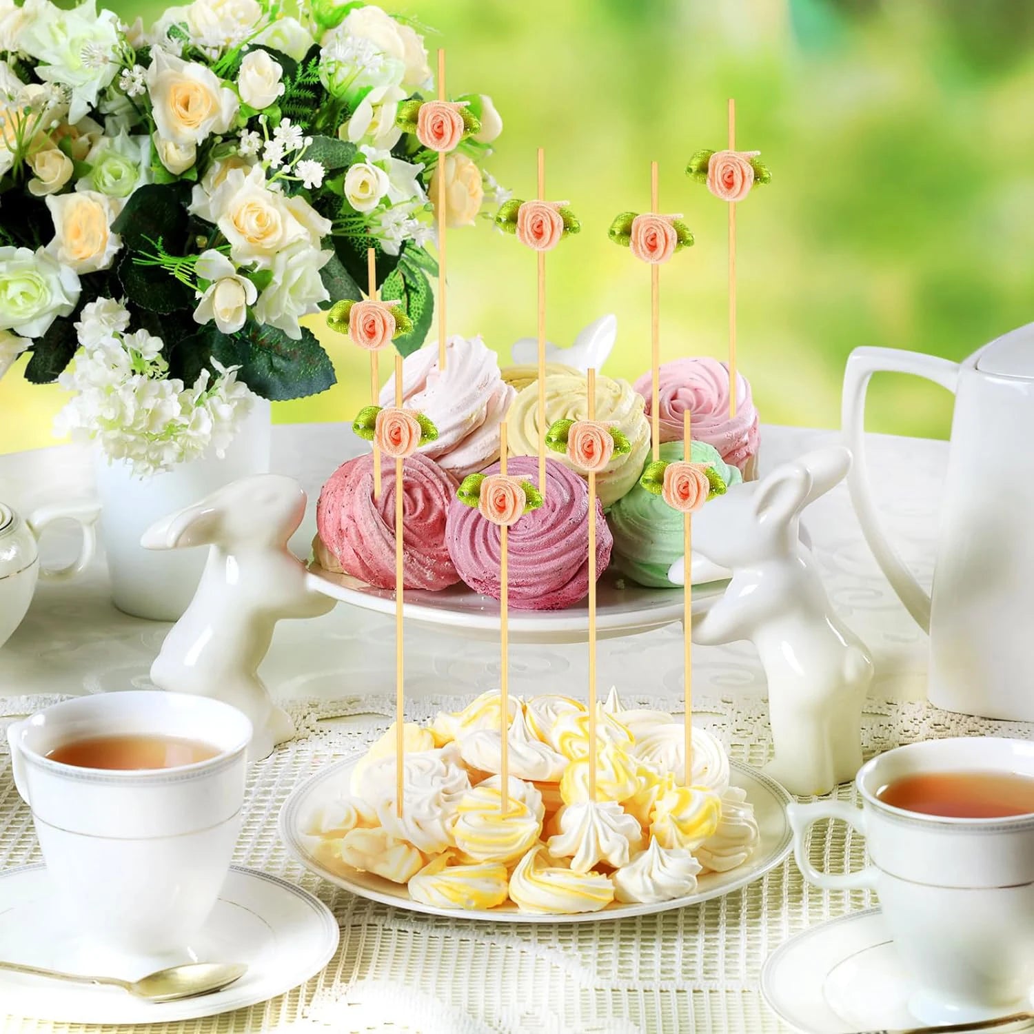 100pcs Disposable Long Flower Sticks