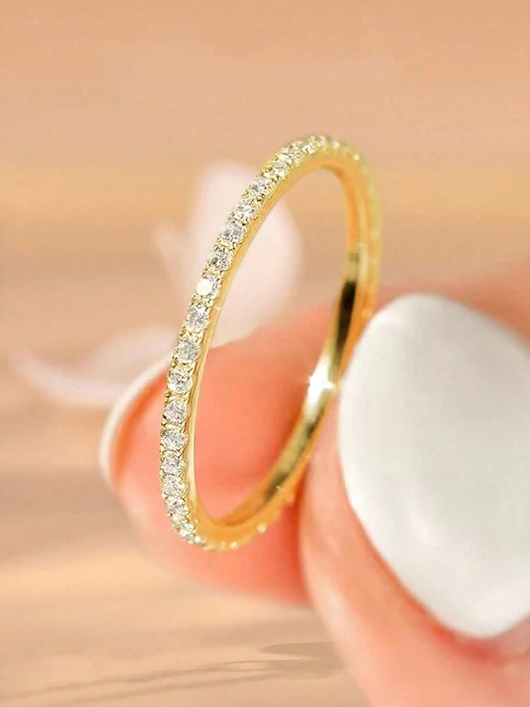 925 Sterling Silver 1.4mm Full Zircon Stackable Plain Ring