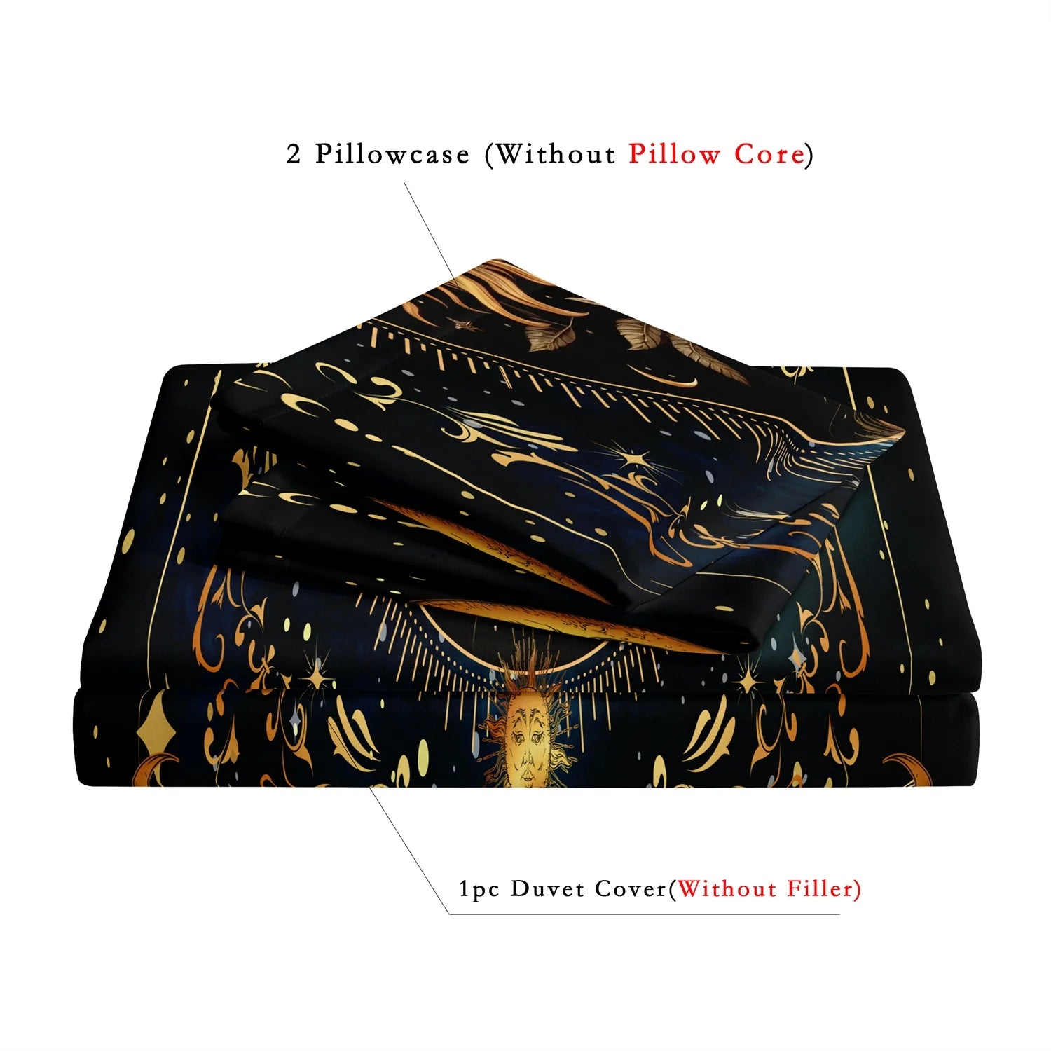 3pcs Super Soft Breathable Golden Sun And Moon Planet Duvet Cover Set