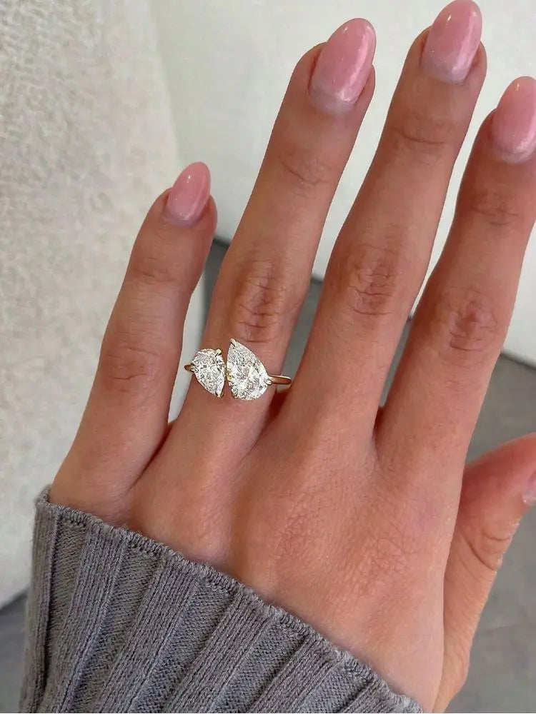 925 Sterling Silver Sparkling Water Drop CZ Rings