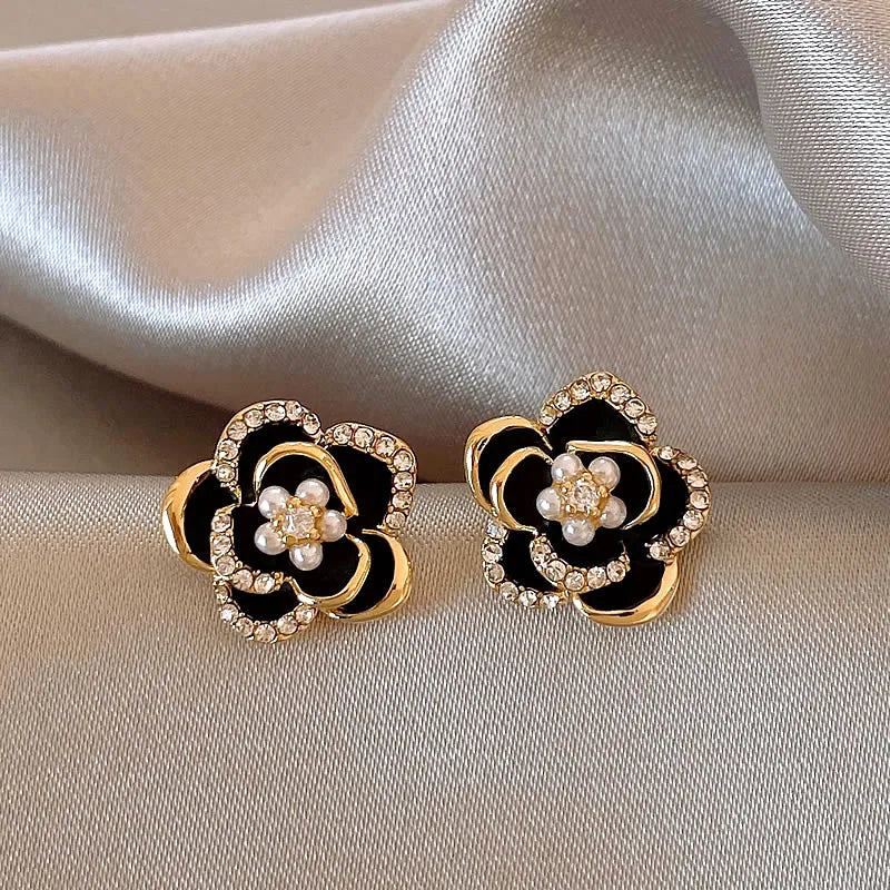 Dripping Zircon Pearl Flower Earrings