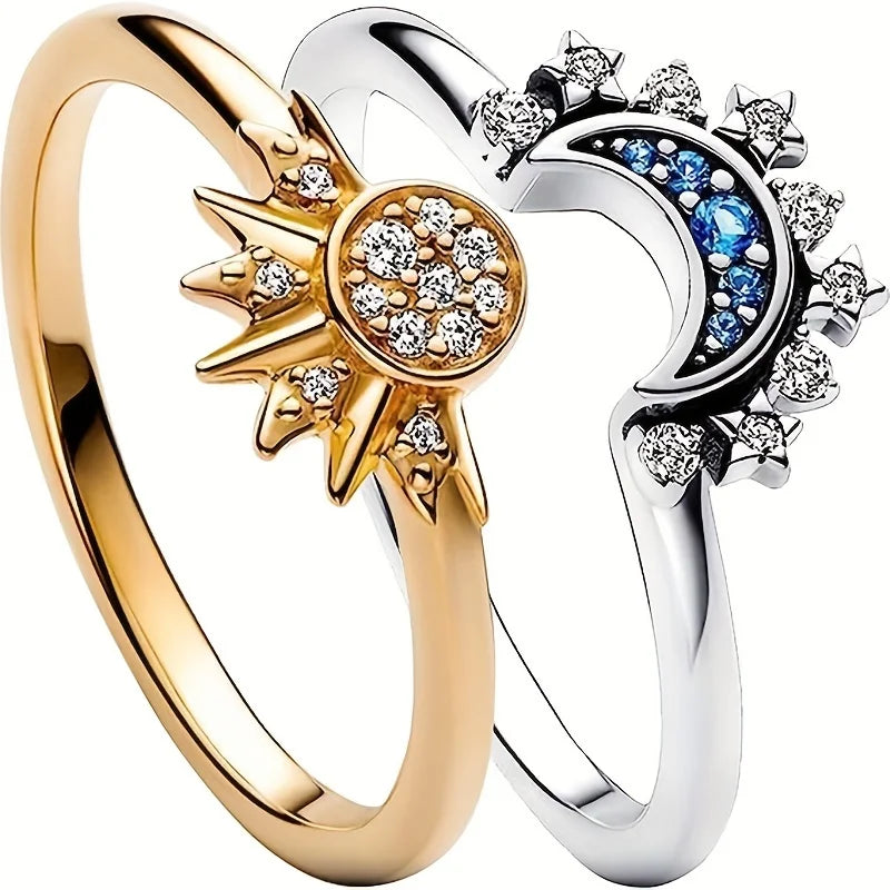 Cubic Zirconia Sun and Moon Ring Set