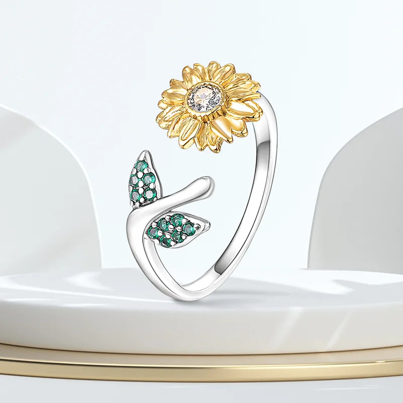 Sterling Silver 925 Plated Golden Sun and Moon Opening ring