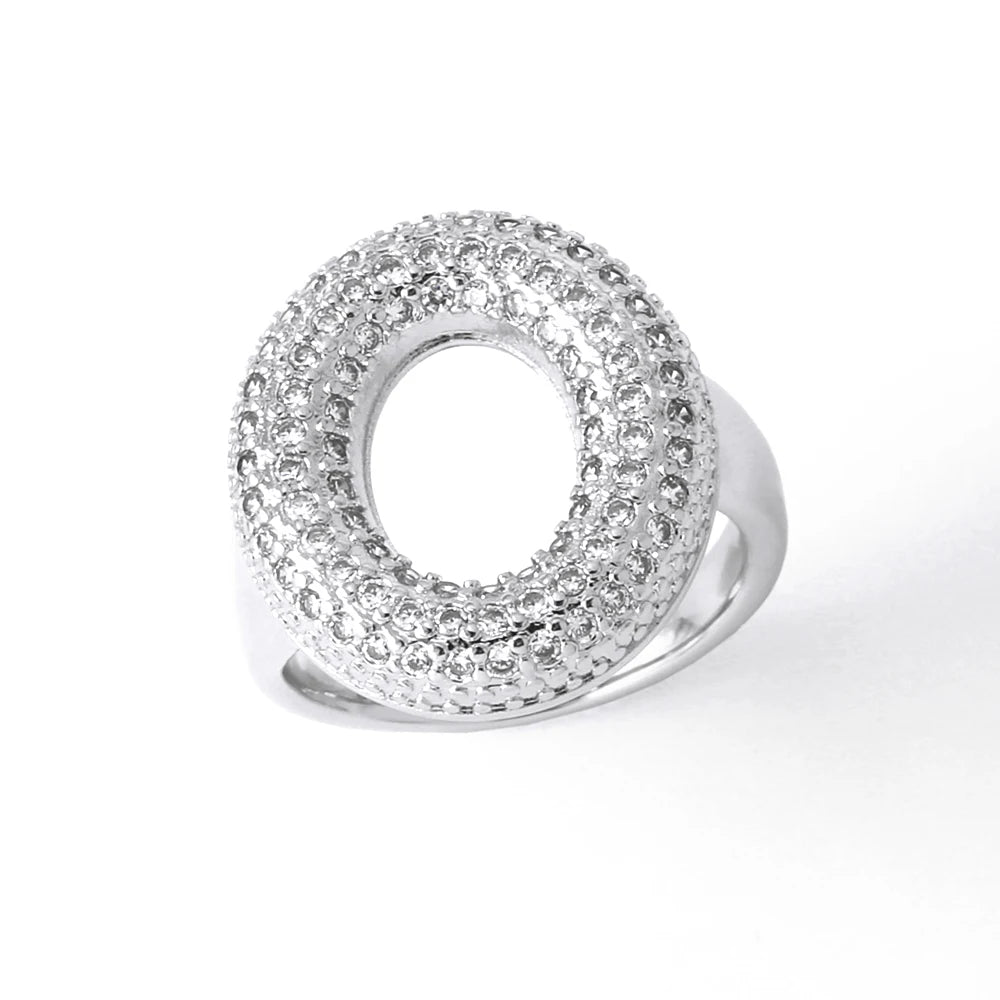 Silver Color Crystal A-Z 26 Letters Statement Rings