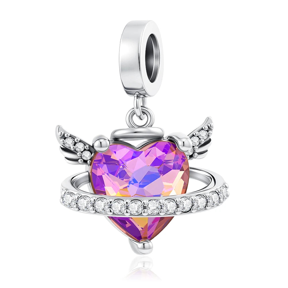 925 Silver Pink Series Bow Zircon Flower Bead Charm