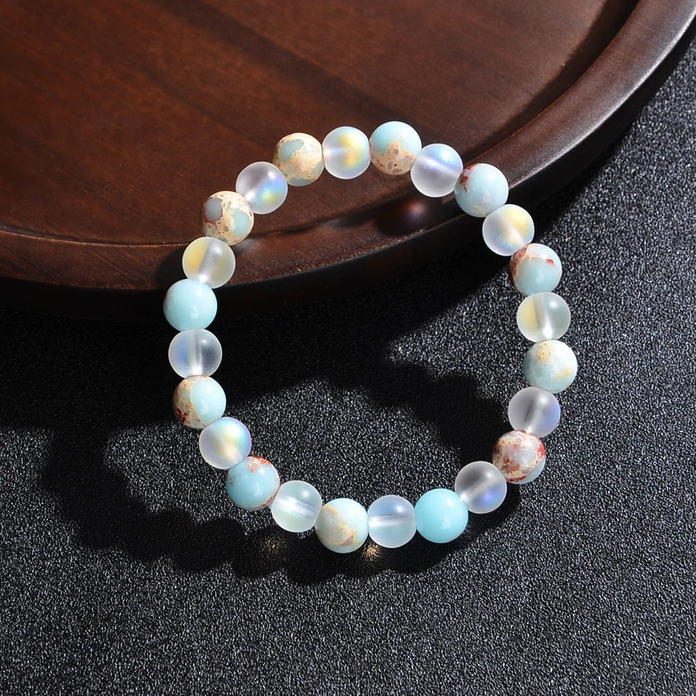 Aura Quartz and Ocean Sediment Beaded Bracelet