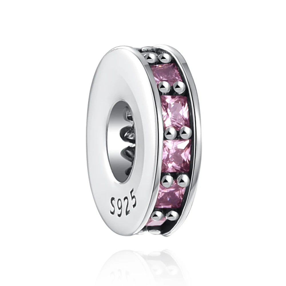 925 Silver Pink Series Bow Zircon Flower Bead Charm