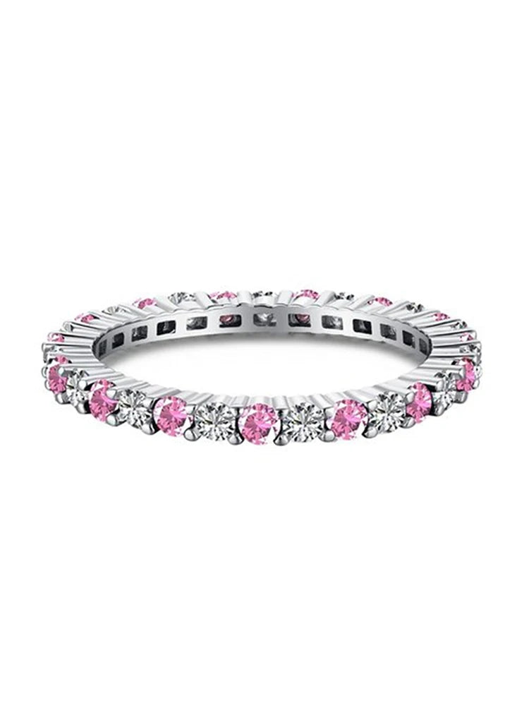 925 Sterling Silver 1.4mm Full Zircon Stackable Plain Ring
