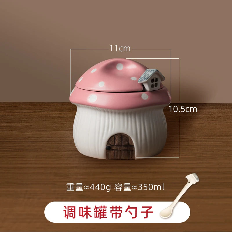 Ceramic Red Mushroom Seasoning Jar