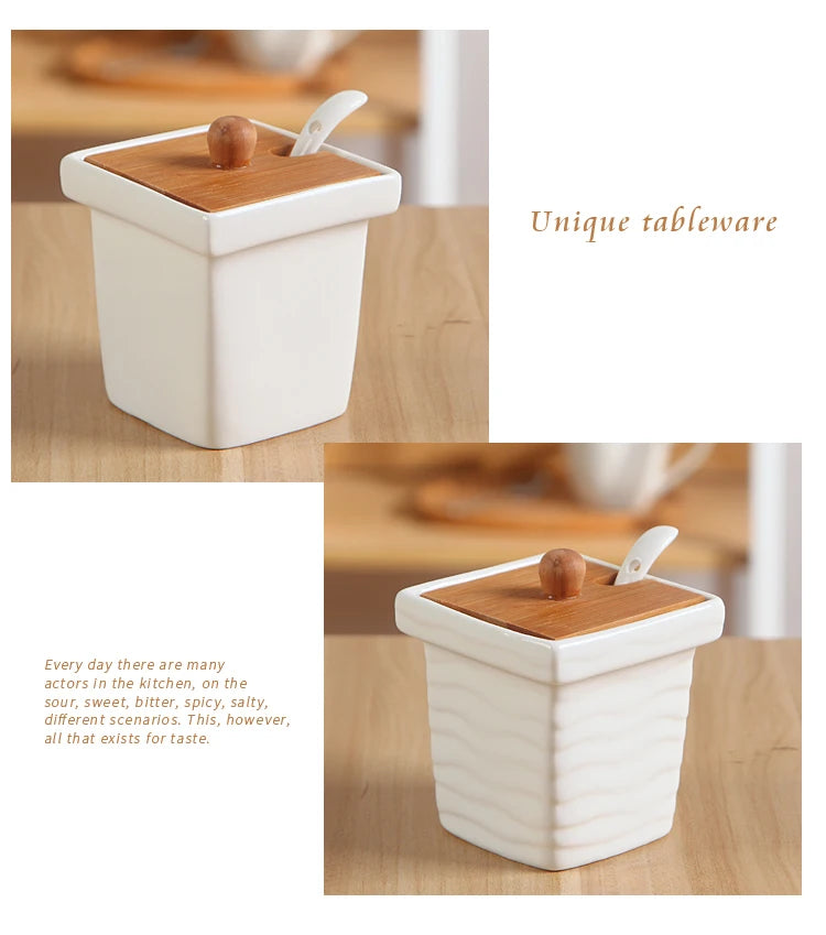 Ceramic Seasoning Jars with Wooden Lid