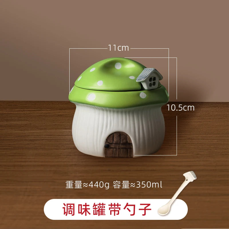 Ceramic Red Mushroom Seasoning Jar
