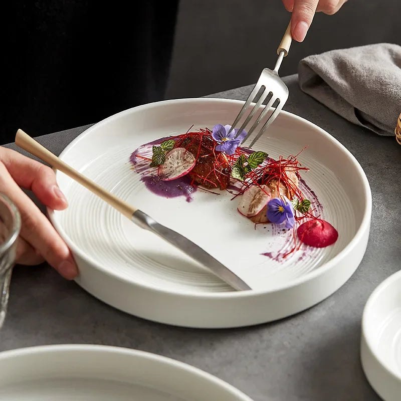 High end white ceramic steak brushed tableware