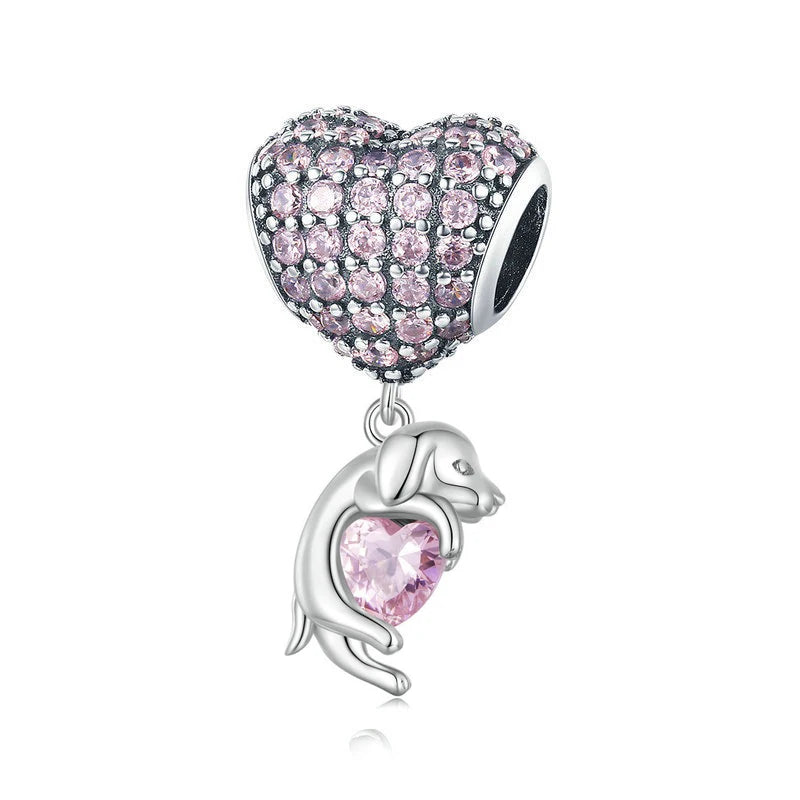 925 Silver Pink Series Bow Zircon Flower Bead Charm