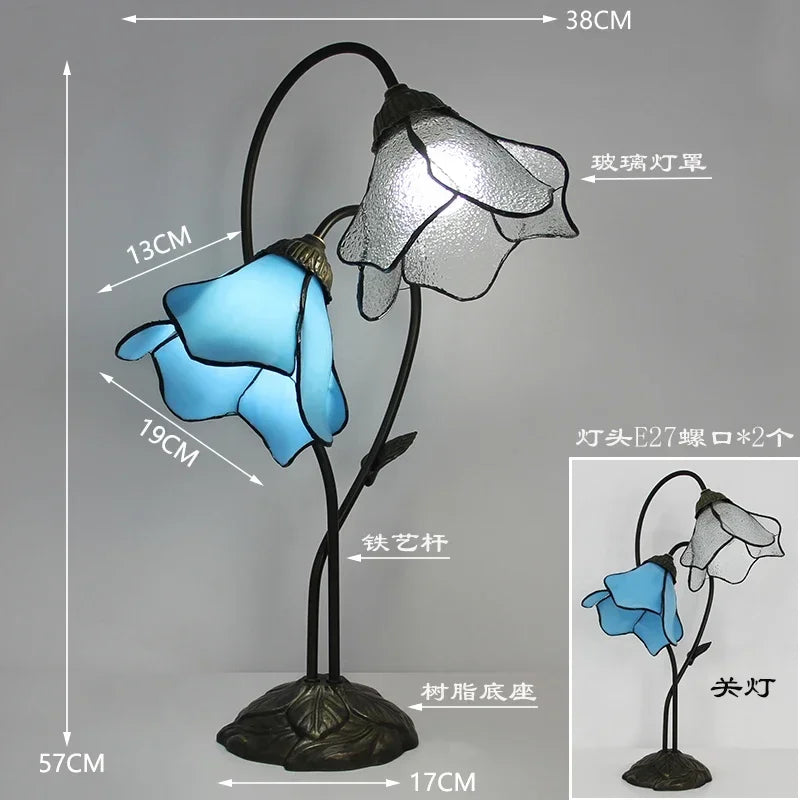Lotus Flower Art Glass Bedside Table Lamp