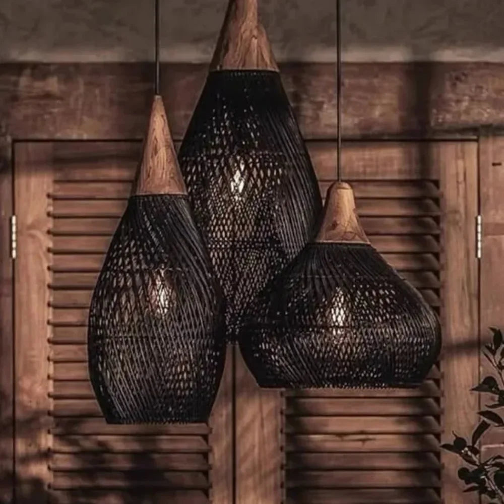 60cm Wabi Sabi Rattan LED Pendant Lights