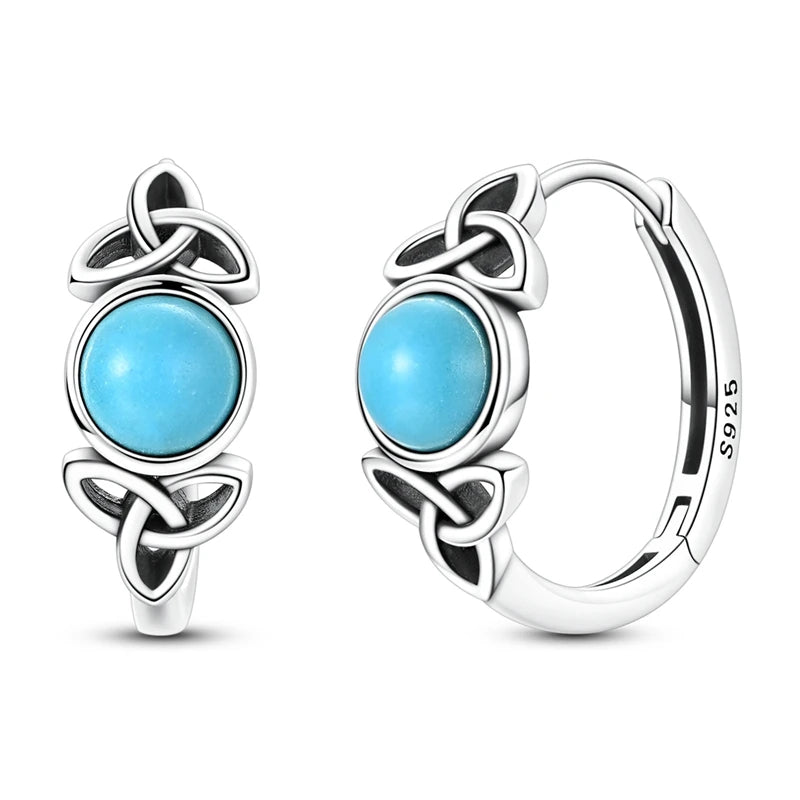 925 Celtic Knot Blue Turquoise Hoop Earrings
