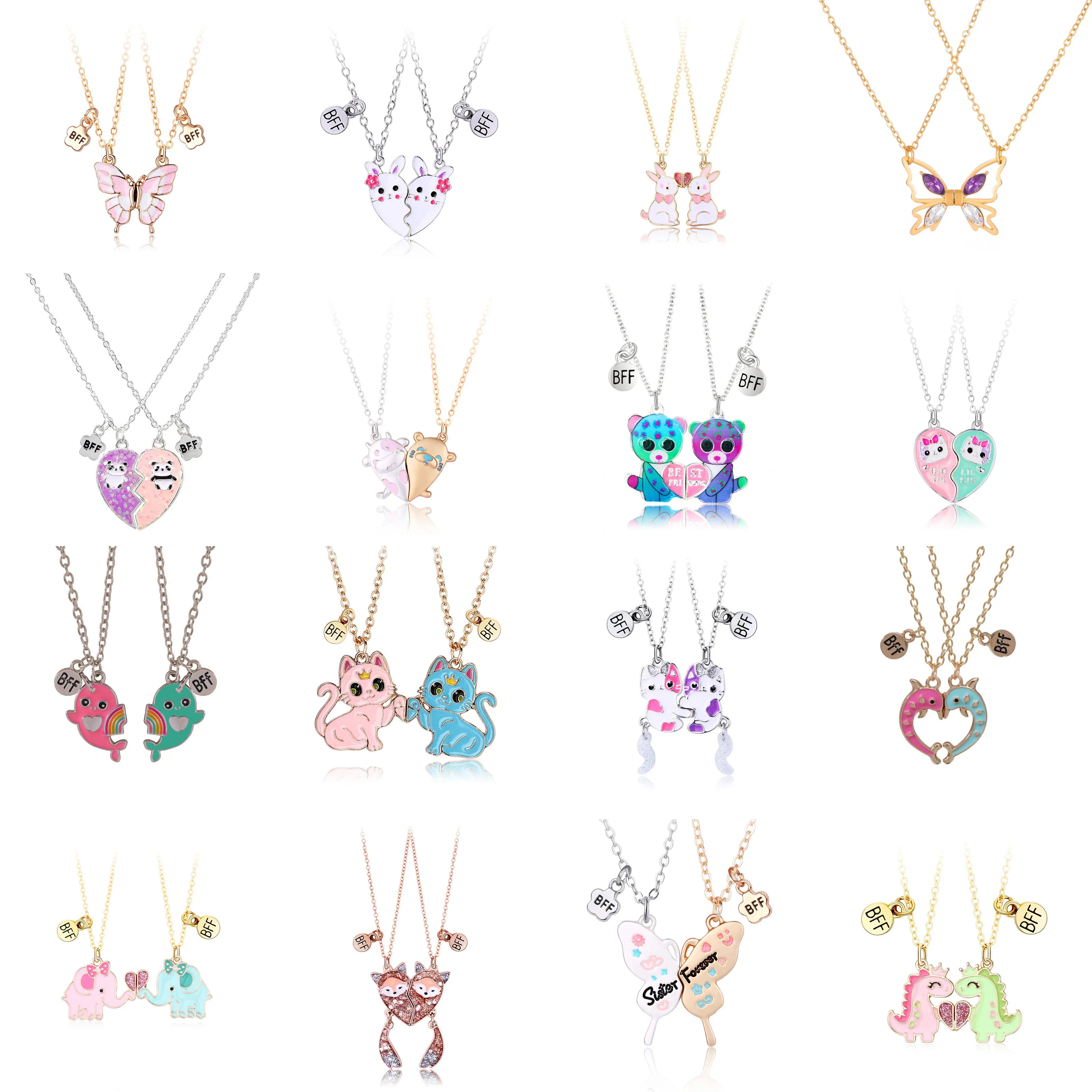 2Pcs Cute Cartoon Animal Magnetic Necklace