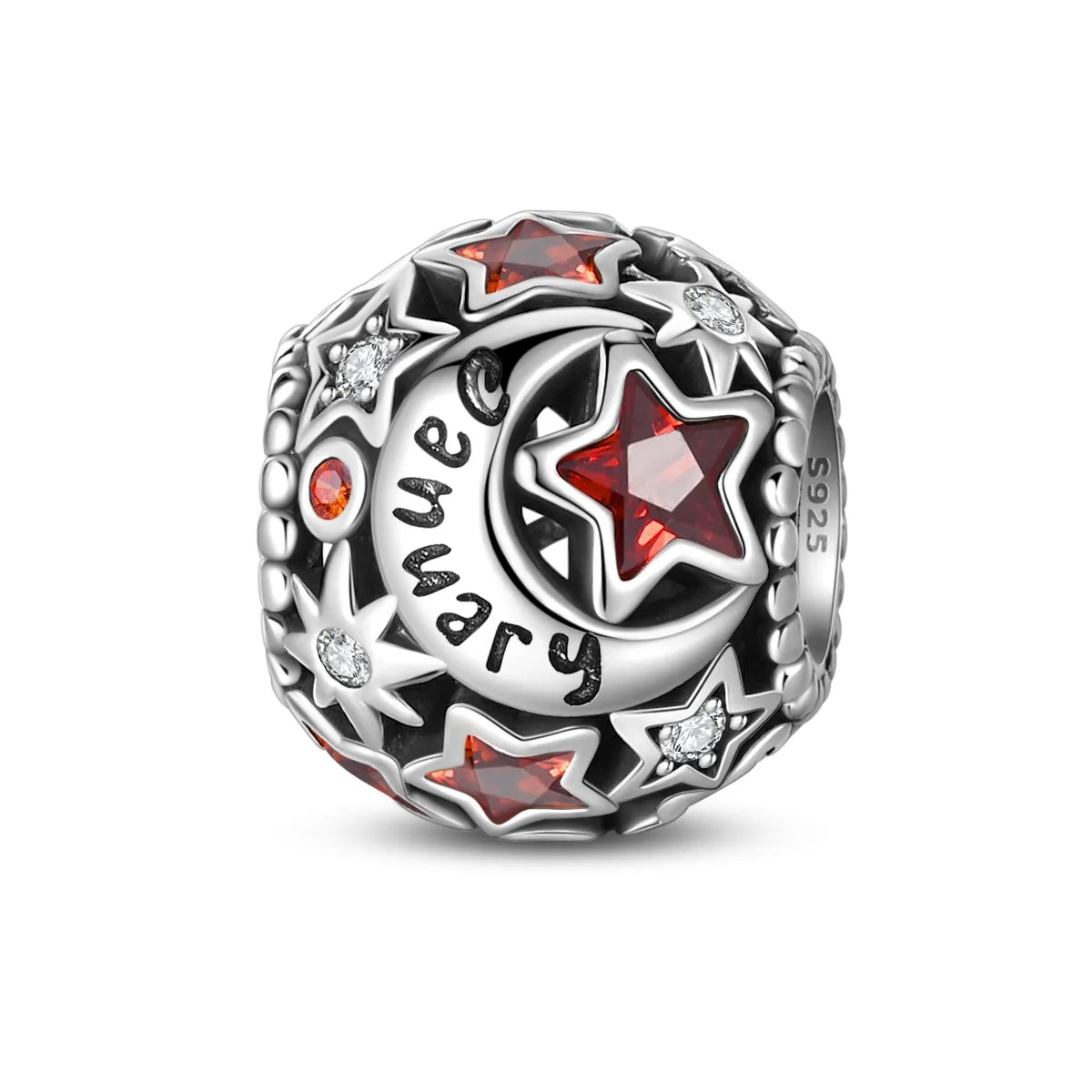 925 Sterling Silver June Birthstone Heart Beads & Sun And Moon Medal Pendant