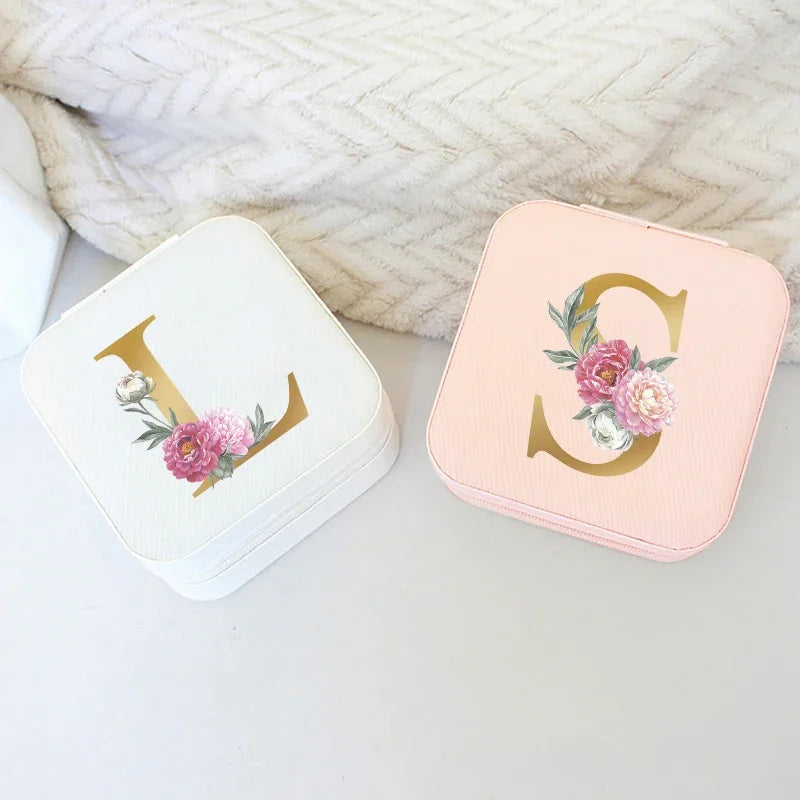 Gold Alphabet Flower Portable Jewellery Organizer