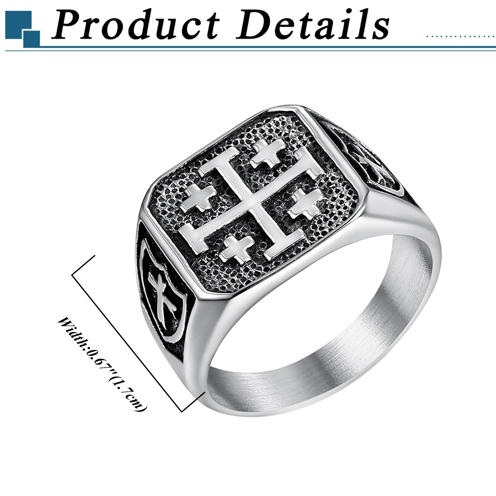 Men's cross stainless steel ring