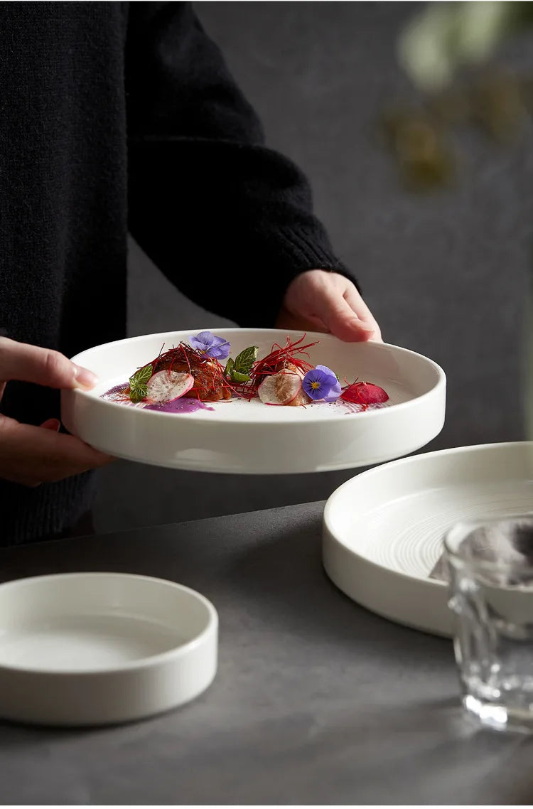 High end white ceramic steak brushed tableware