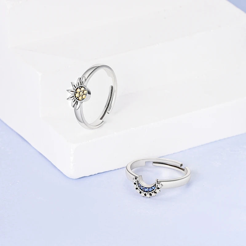Sterling Silver 925 Plated Golden Sun and Moon Opening ring